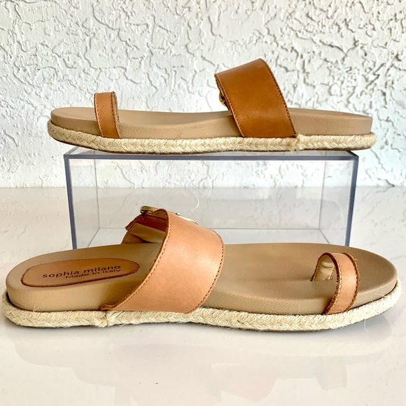 SOPHIA MILANO Leather Strap Slide Rope Platform Slide Italian Sandals Tan Size 9 - Picture 8 of 13